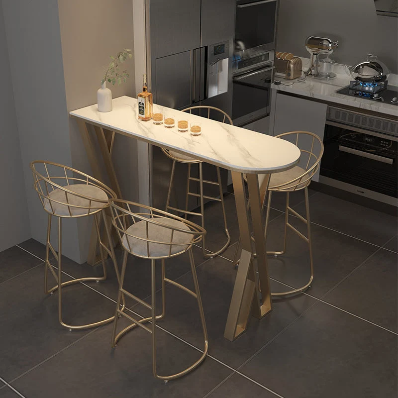 Glam Style Bar Table Stone Double Pedestal Bar Dining Table for Living Room