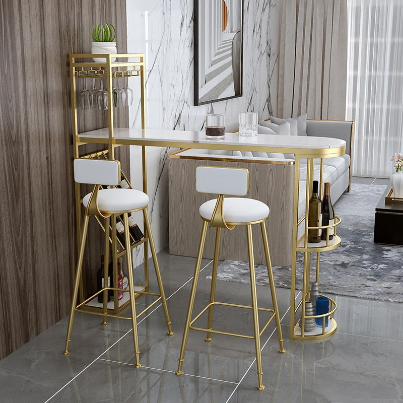Glam Pub Table Specialty Bar Height Bar Table with Stone Top