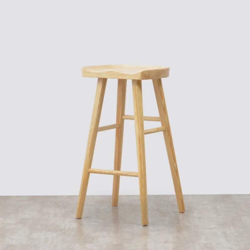 Industrial Solid Wood Counter Stool Armless Bar Stool for Living Room