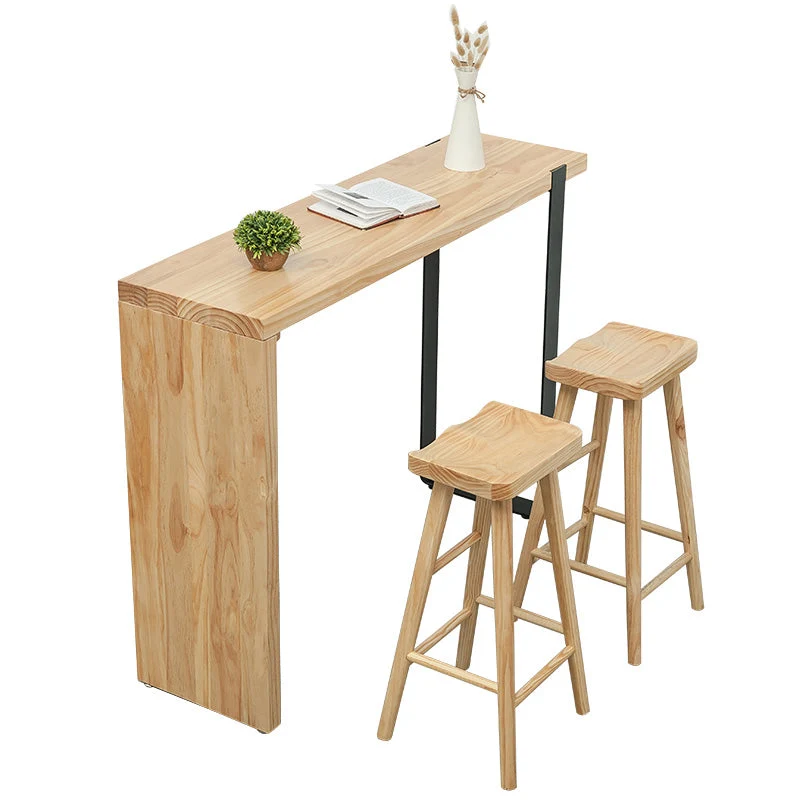 Industrial Style Bar Table Rectangle Solid Wood Bistro Bar Desk with Double Pedestal