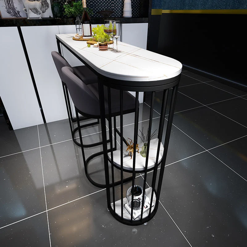 White Top Bar Table Sintered Stone Dining Table with Storage Shelve for Living Room
