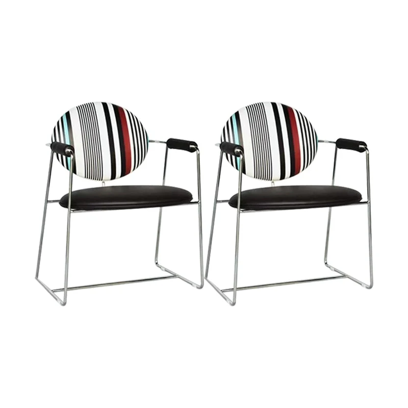 Faux Leathe Dining Chairs Upholstered Arm Chairs with Metal Base