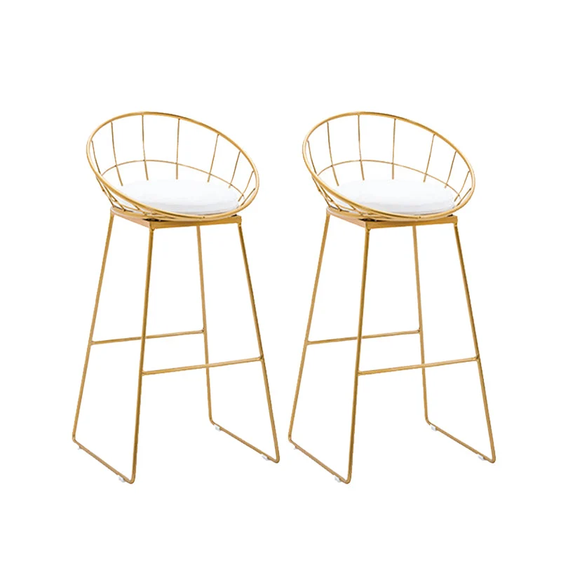 Gold Metal Base Dining Stools Low Back Round Bar Stools with Footrest