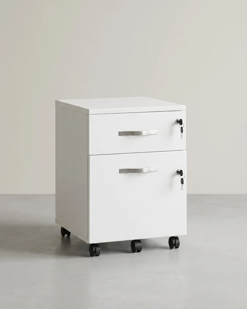 Schubladenelement mit Schloss – Aktenschrank mit 2 Schubladen und verstellbaren Stangen