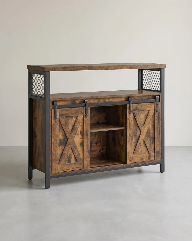 Sideboard mit Schiebetüren - Schrank 100 cm breit - Vintage Braun und Schwarz