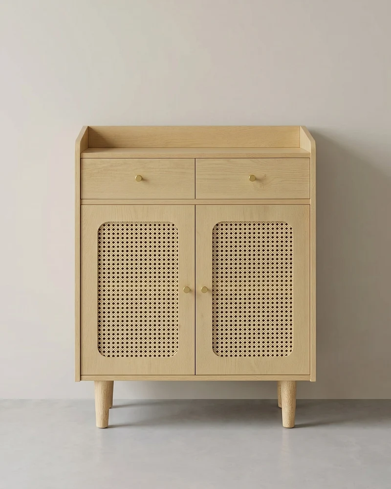 Sideboard – Stilvoller Aufbewahrungsschrank mit Rattan- und Massivholzbeinen