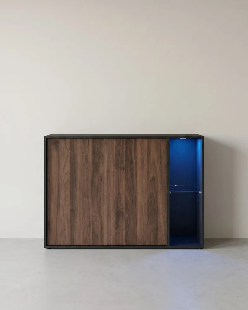 Lagerschrank mit LED-Beleuchtung - Sideboard mit offenen und geschlossenen Fächern