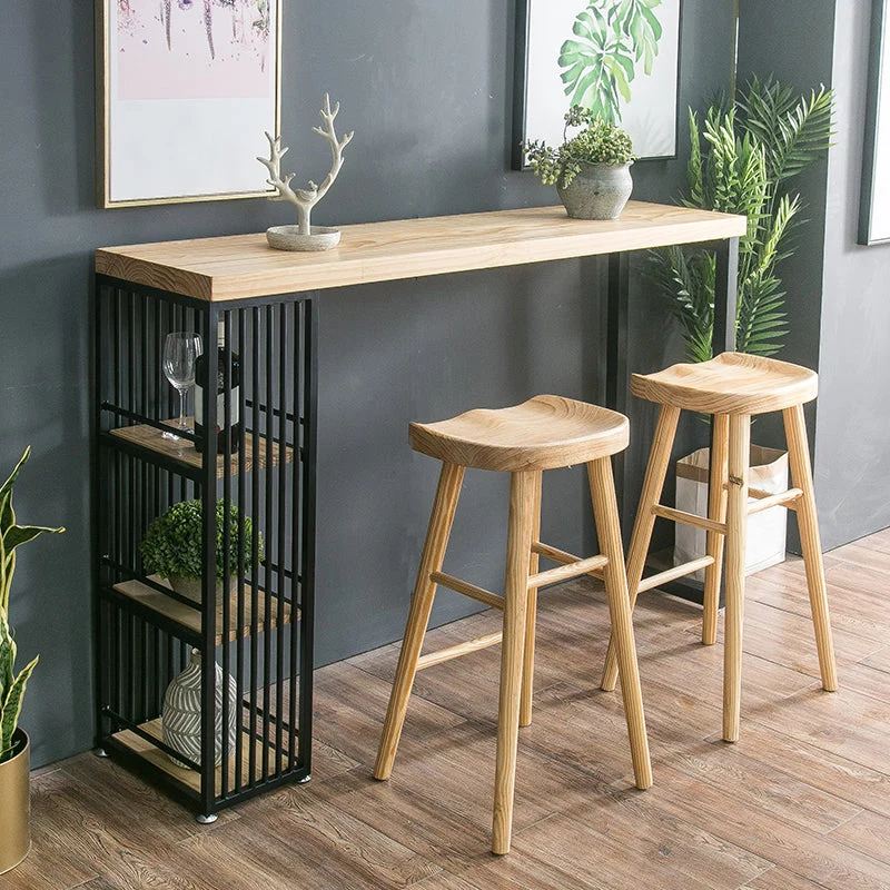 Glam Style Rectangle Bar Table Solid Wood Bar Dining Table with Storage