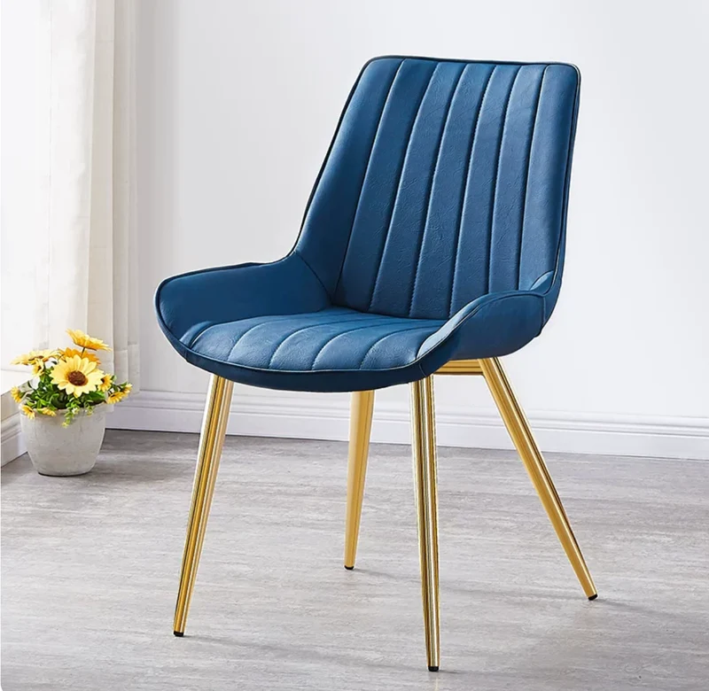Glam Style Side Chair Faux Leather Gold Frame Dining Chair for Home