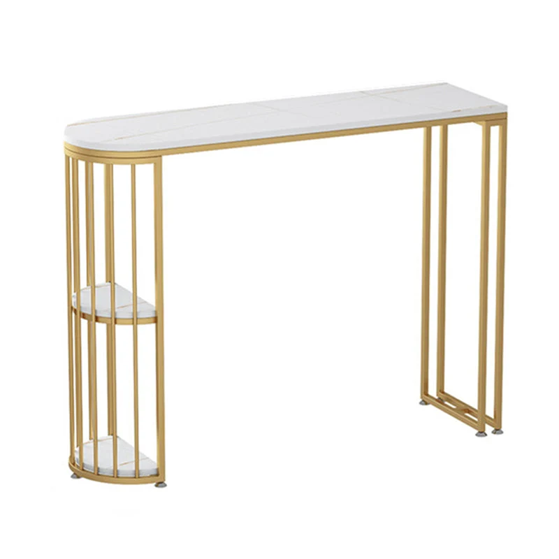 Sintered Stone Bar Table Gold and Metal Base Bar Table for Kitchen Living Room