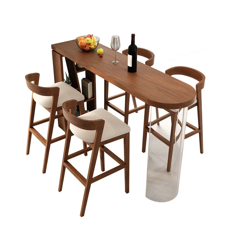Brown Specialty Bar Dining Table Solid Wood Bar Height Table with Pedestal Base