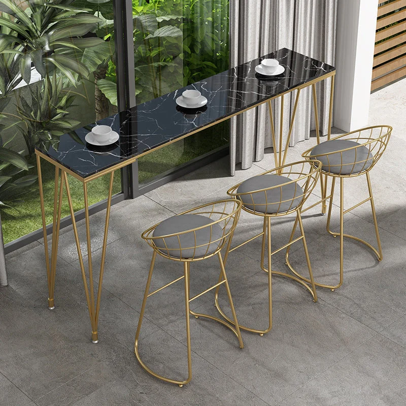 Glam Style Rectangle Bar Table Faux Marble 4 Legs Bar Wine Table