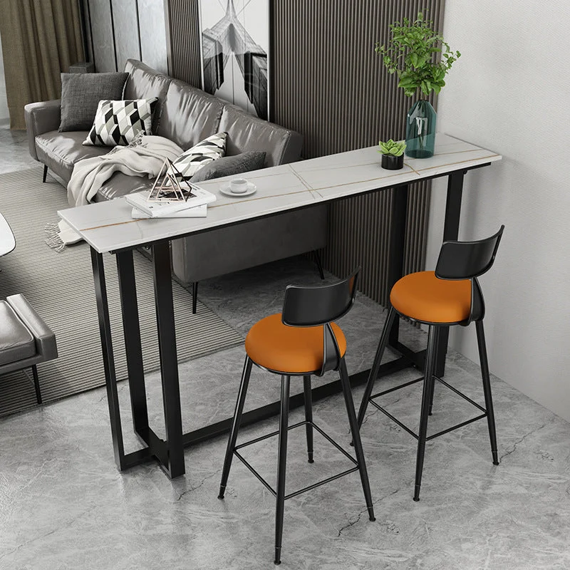 Industrial Sintered Stone Bar Table Black and Metal Base Bar Table