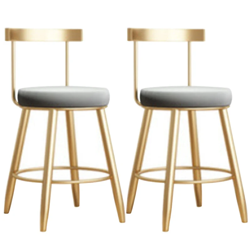 Glam Armless Backrest Counter Stool Iron Bar Stool with Cushion and Pedal for Kitchen Use