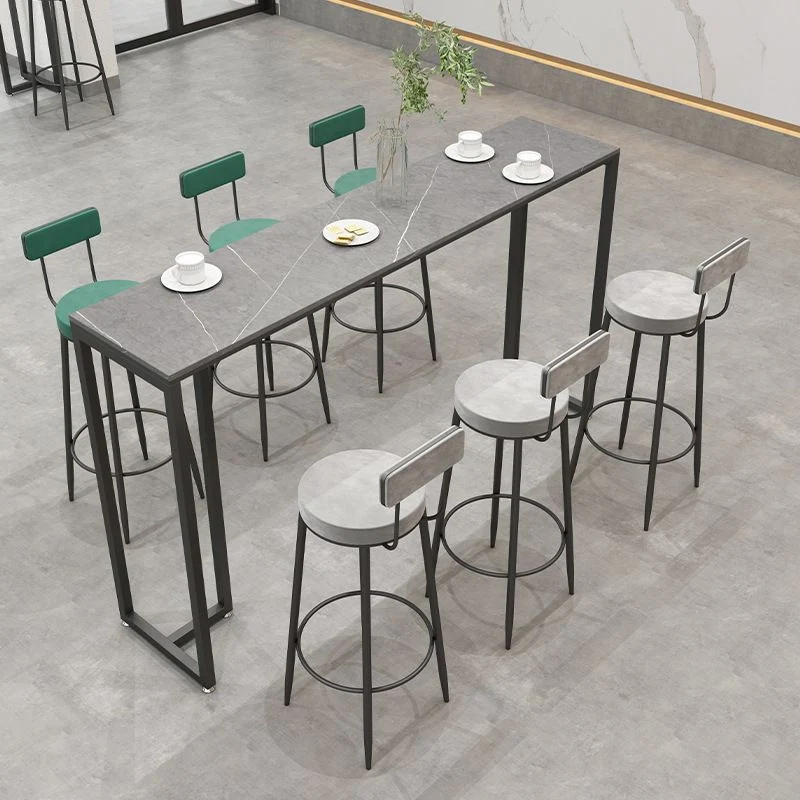 Rectangle Sintered Stone Bar Table Black and Metal Base Bar Table
