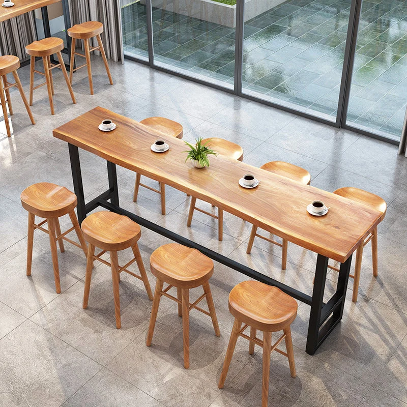 Rectangle Solid Wood Bar Table Trestle Base Dining Table for Kitchen Living Room