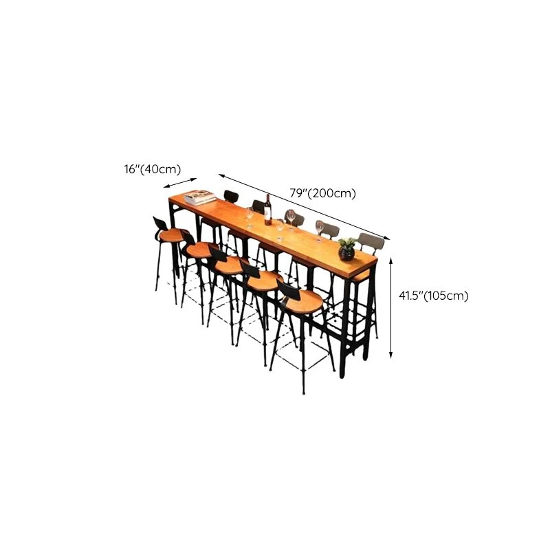 Contemporary Bar Table Rectangle Solid Wood Pub Table for Breakroom