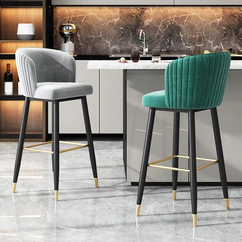 Contemporary Velvet Counter & Bar Stools Matte Finish Indoor Stools with Metal Frame
