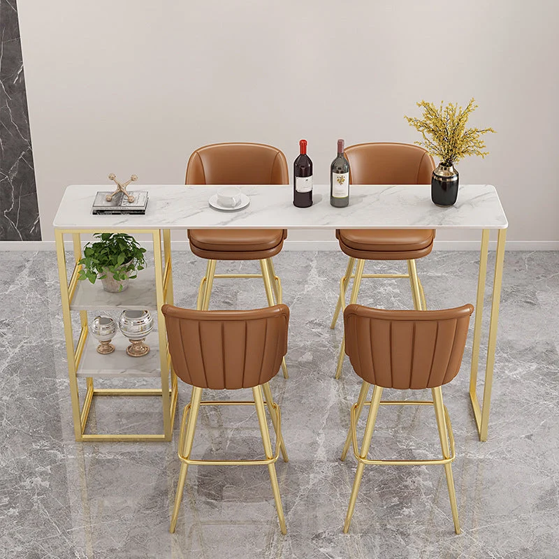 Rectangle Sintered Stone Bar Table Modern Dining Table with Storage Shelves