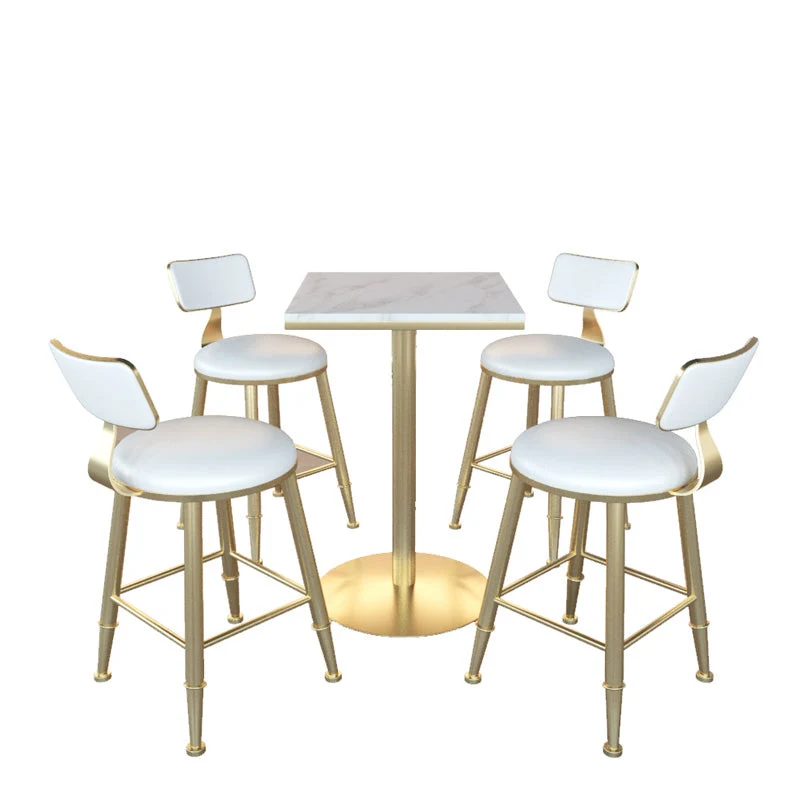 Glam Faux Marble Pub Table Cocktail Bar Table with Metal Pedestal