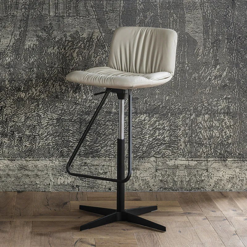 Industrial Adjustable Bar Stools Beige Faux Leather Stools for Home