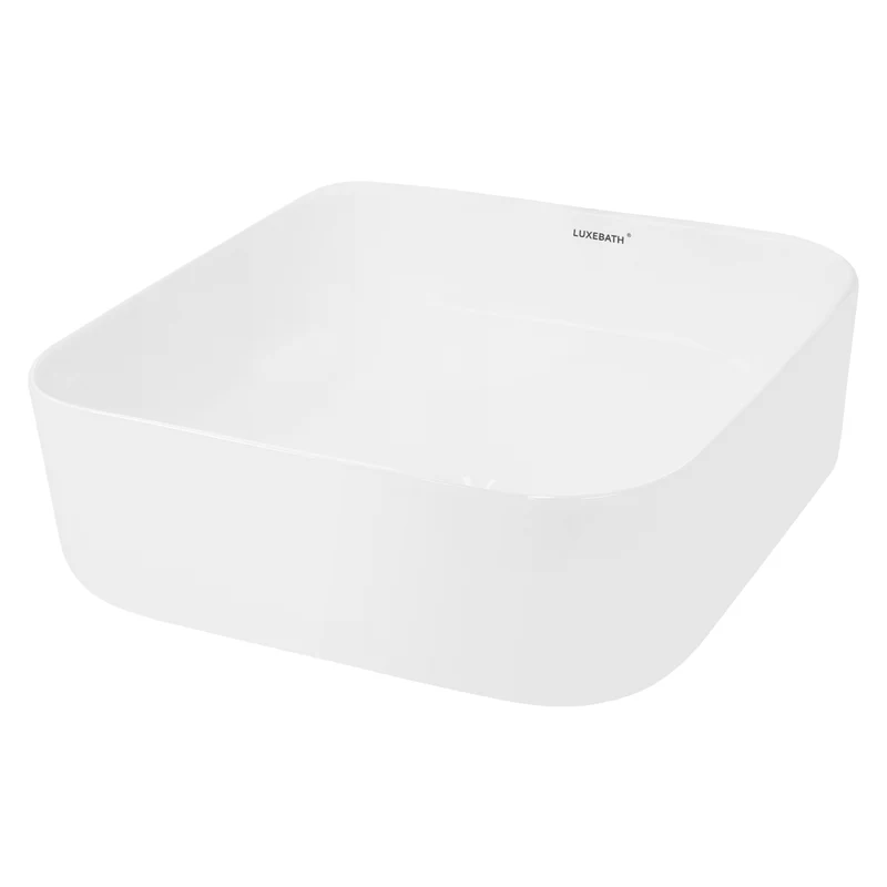 Waschbecken inkl. Ablaufgarnitur Weiß ohne Überlauf 39x39x14 cm Weiß aus Keramik LuxeBath
