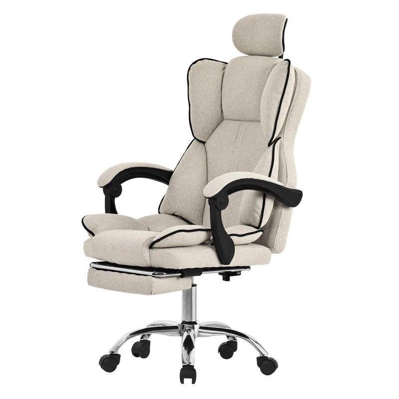 Chefsessel Bürostuhl höhenverstellbar Beige mit höhenverstellbarer Rückenlehne und Fuß-& Kopfstütze bis 120 kg ML-Design