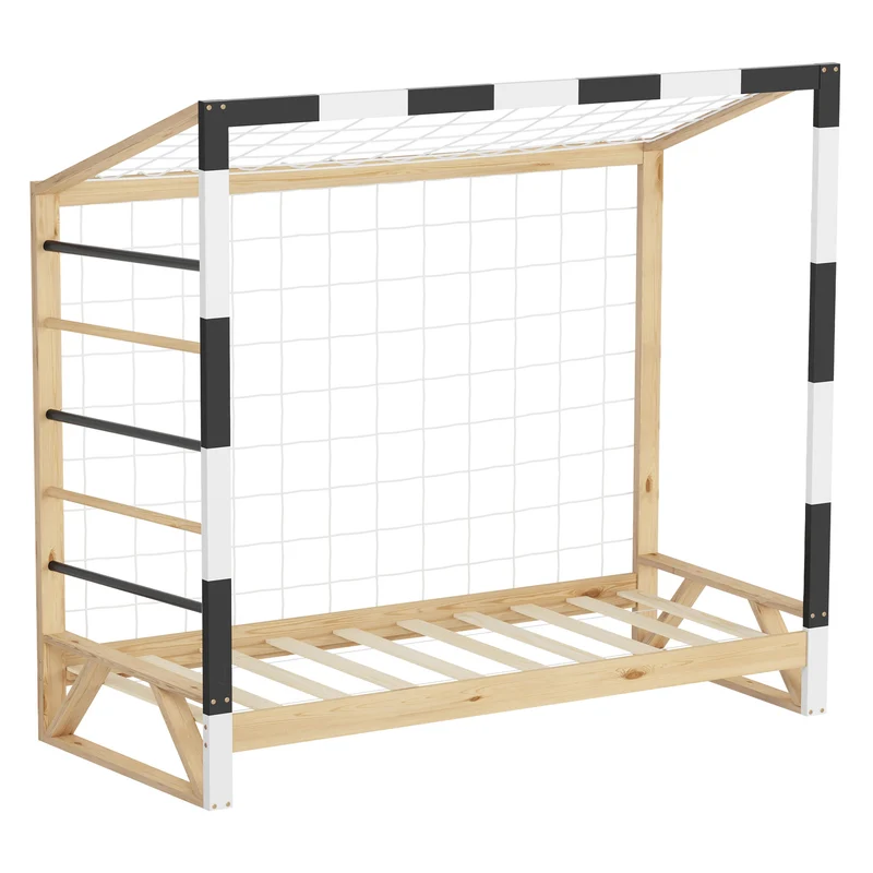 ML-Design | Kinderbett Fußballtor 80x160 cm aus massivem Kiefernholz Holzbett mit Lattenrost & Tornetz Handballtor