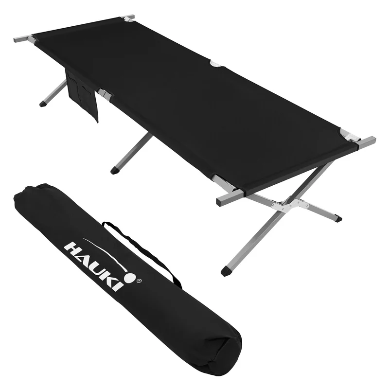 Campingbett Feldbett klappbar 210x83x46 cm Schwarz mit Tragetasche bis 150 kg Hauki