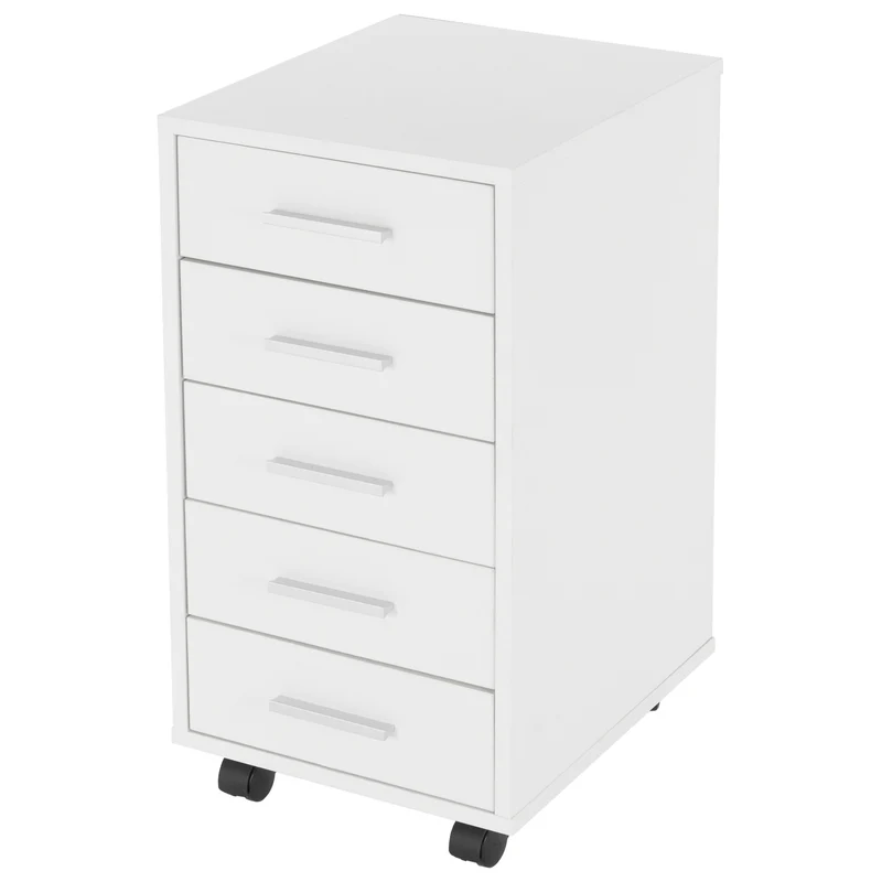 Rollcontainer, mobiler Aktenschrank, 33x38x63,5 cm, Büroschrank mit 5 Schubladen, Lagerschrank für Büro & Homeoffice ML-Design