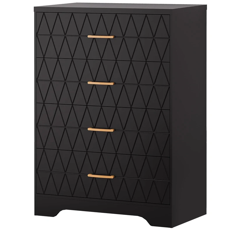 Garvee Kommode mit 4 Schubladen, für Schlafzimmer und Wohnzimmer, Schwarz