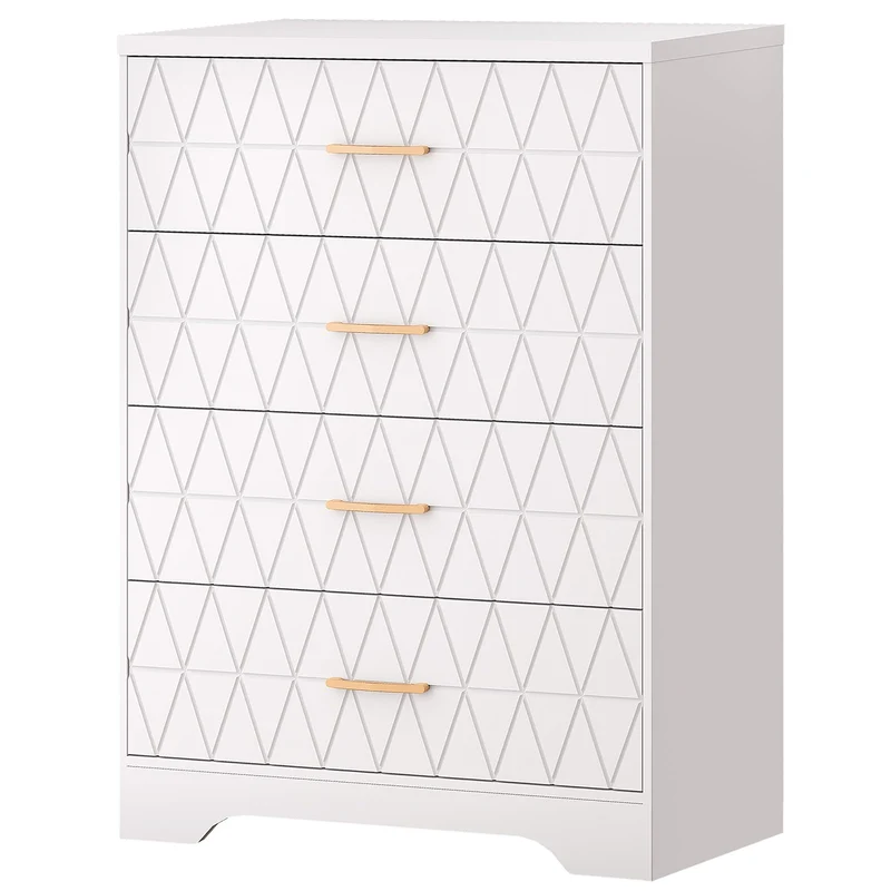 Garvee Kommode mit 4 Schubladen, 80 × 98 cm, für Schlafzimmer und Wohnzimmer, Weiß