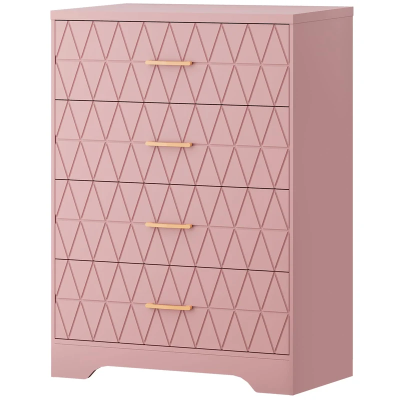 Garvee Kommode mit 4 Schubladen, 80 × 98 cm, für Schlafzimmer und Wohnzimmer, Rosa