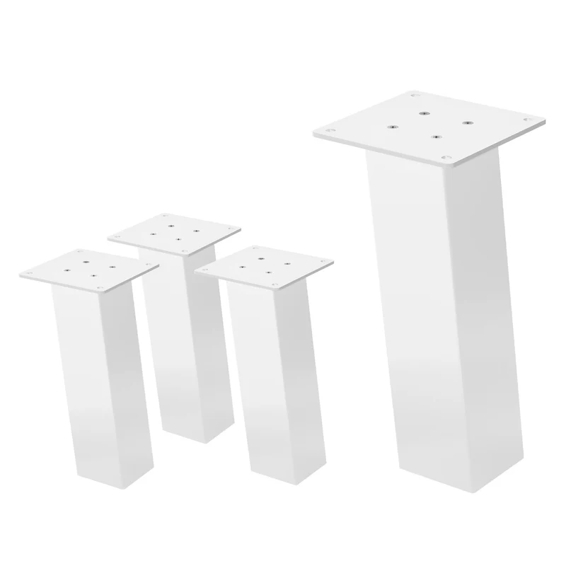 4er Set Tischbeine schräg H30 cm Weiß glänzend aus Stahl eckig Profil 8x8 cm I-Form 96° Neigung ML-Design