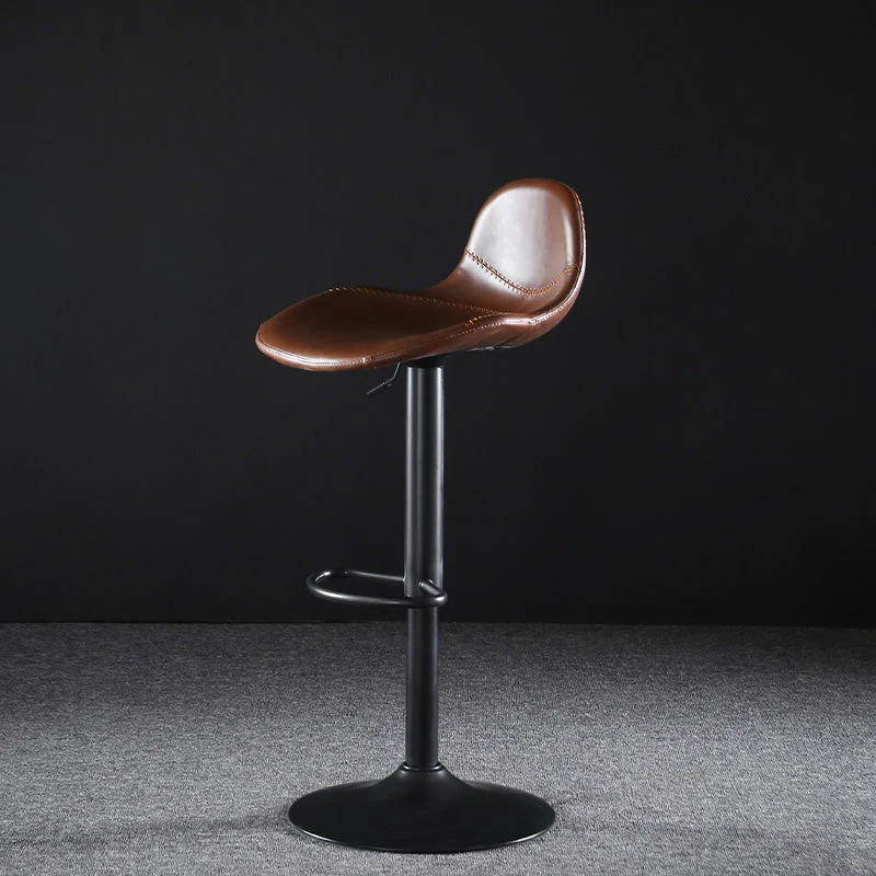 Industrial Style Swivel Leather Barstools Adjustable Low Back Stools