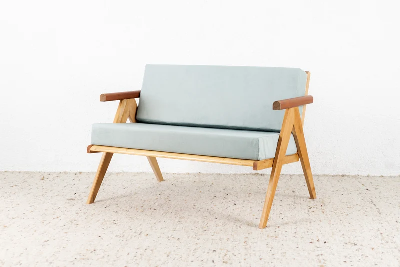 Vintage Vollholz Sofa / Couch mid century salbei 2er Sessel Stuhl