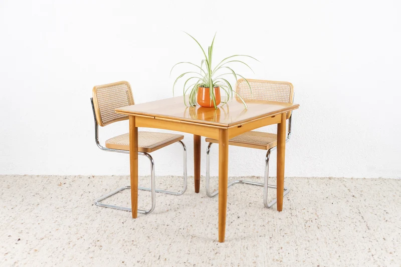 Vintage Esstisch ausziehbar Kirsch Holz Mid Century quadratisch Küche Tisch
