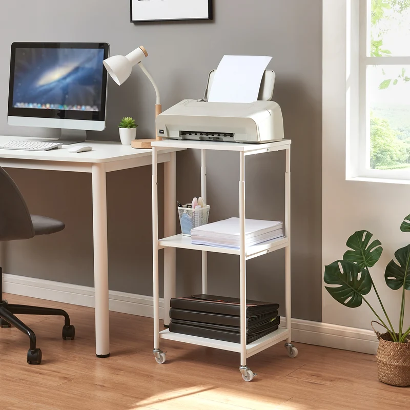 Rollbarer Druckertisch Janertu 82x39x35 cm Weiß [en.casa]