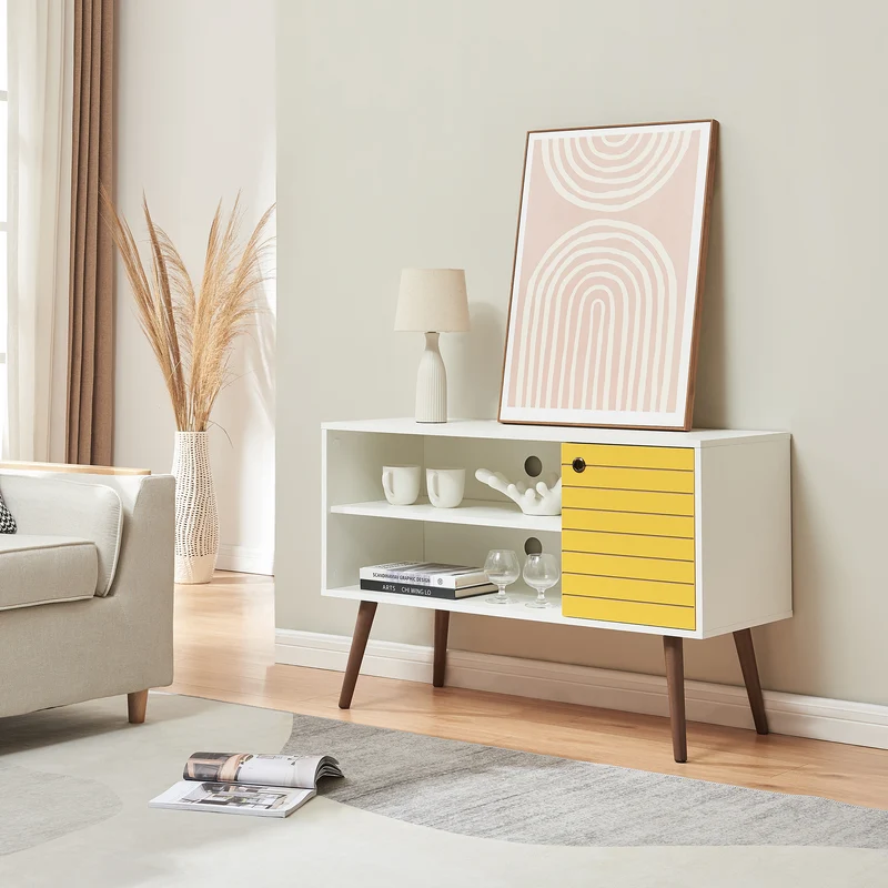 Fernsehschrank Vare 100x40x66 cm Weiß/Gelb [en.casa]
