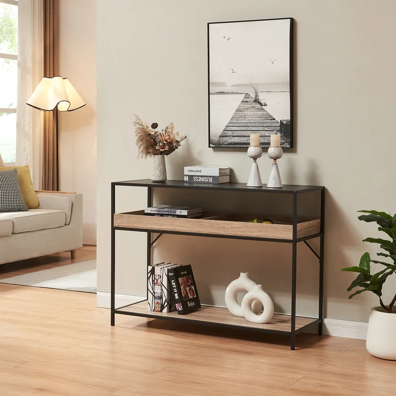 Konsolentisch Belana 110x40x80 cm Schwarz/Eicheoptik [en.casa]