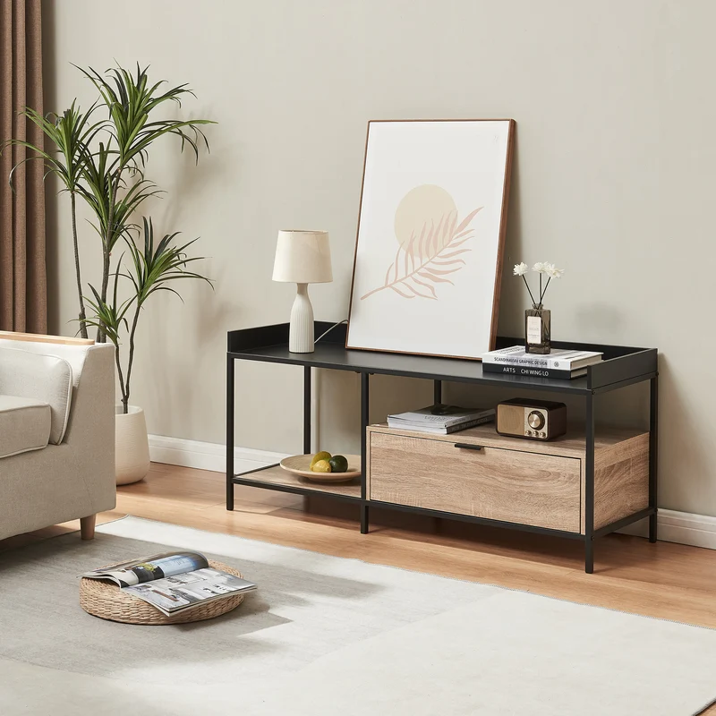 Fernsehtisch Belana 120x40x54 cm Schwarz/Eicheoptik [en.casa]