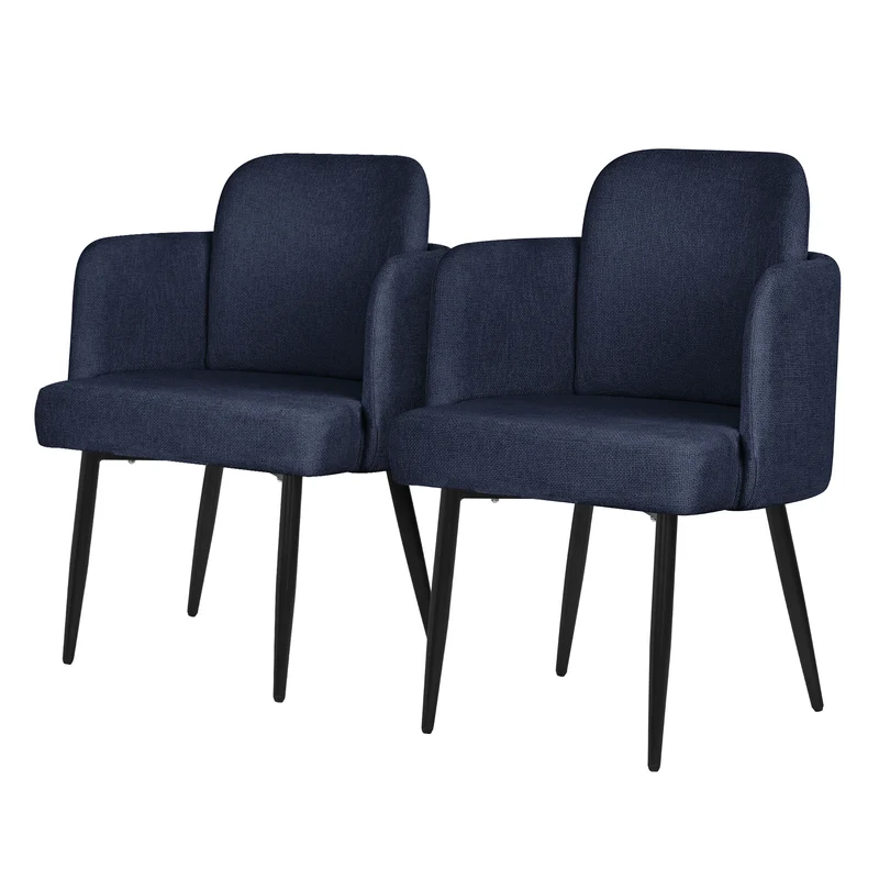 2er Set Esszimmerstühle mit Rücken- & Armlehne Dunkelblau mit Metallbeinen bis 120 kg ML-Design