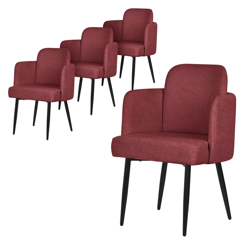 4er Set Esszimmerstühle mit Rücken- & Armlehne Rot mit Metallbeinen bis 120 kg ML-Design