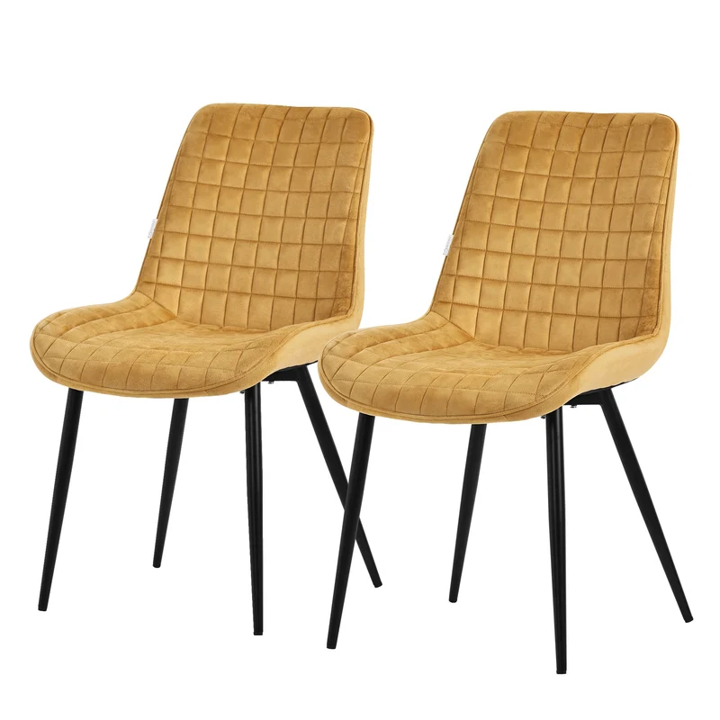 Esszimmerstuhl 2er Set Senfgelb mit Samtbezug und Stahlbeinen Küchenstuhl mit Rückenlehne ML-Design