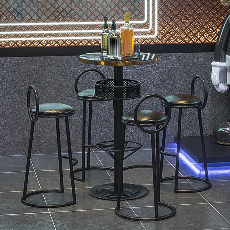 Industrial Bar Table Black Wood Bar Dining Table with Storage