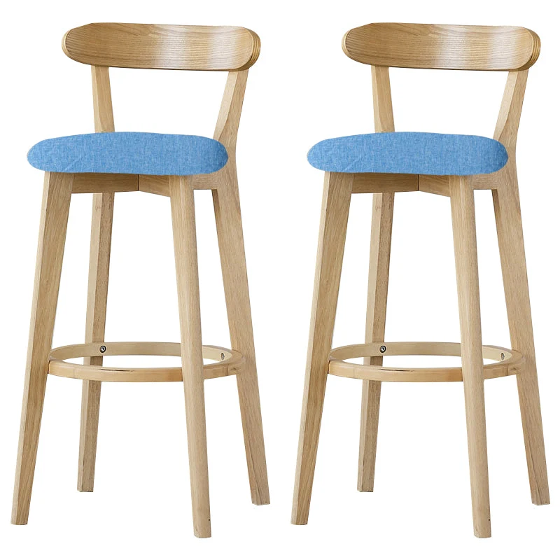 Scandinavian Rubberwood Low Back Barstool Milk Tea Shop Upholstered Stool