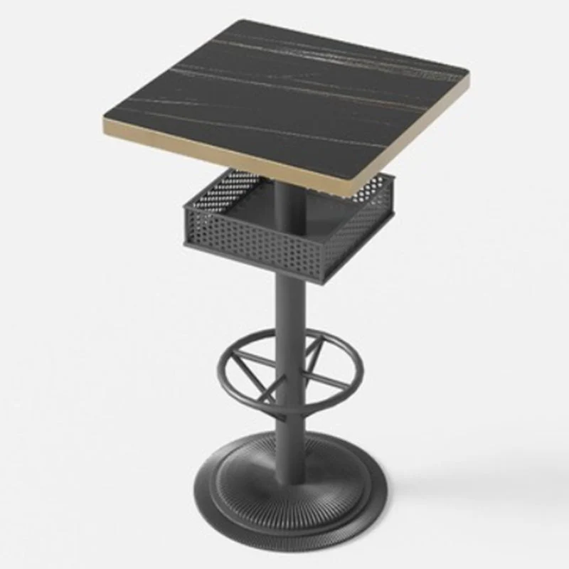 Industrial Style Bar Table Black Wood Bar Dining Table with Storage
