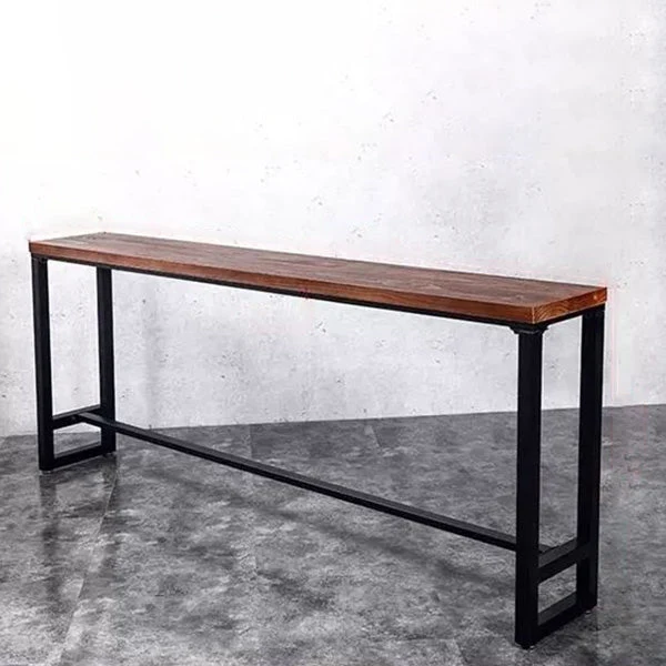 Industrial Rectangle Bistro Bar Desk Pine Solid Wood Bistro Table with Footrest