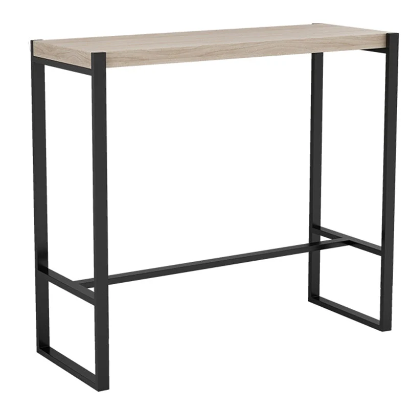 Rectangle Pine Wood Top Bistro Table Modern Pub Table with Metal Base