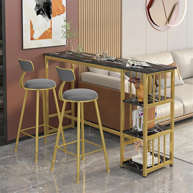 Rectangle Faux Wood Top Bistro Table Modern Pub Table with Metal Frame